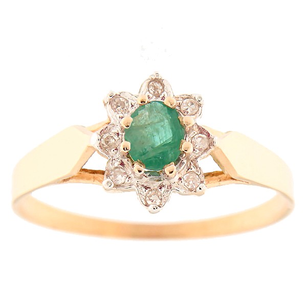 Gold ring with diamonds and emerald Code: 12ct