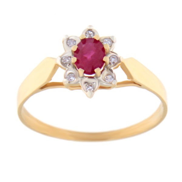 Gold ring with diamonds and rubin Code: 1ct