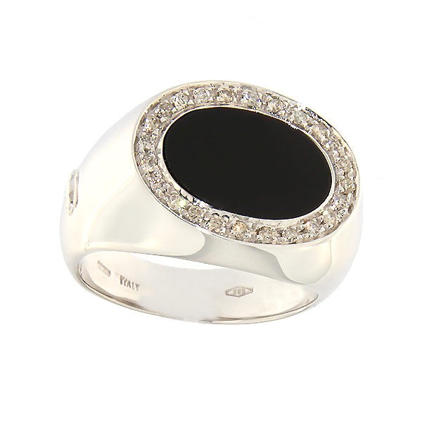 Gold men's ring with onyx and diamonds Code: b1037au