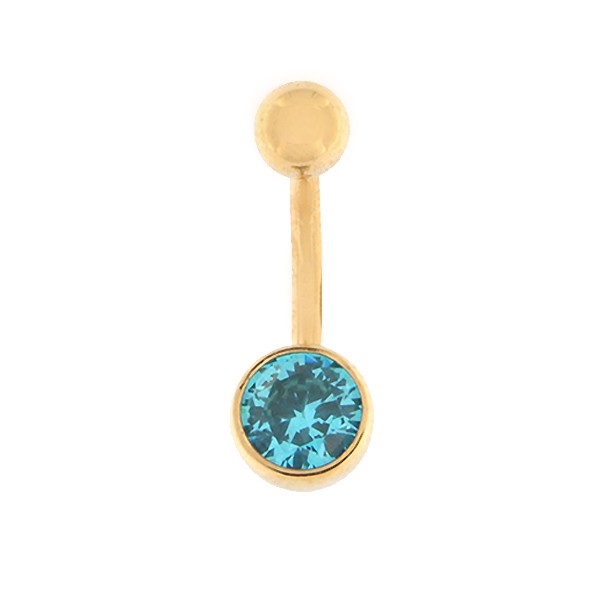 Gold belly button ring with zircon Code: pn0130-helesinine