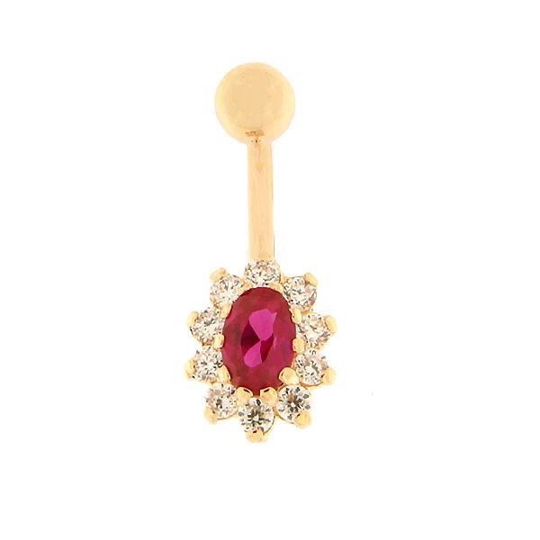 Gold belly button ring with zircon Code: pn0146-punane