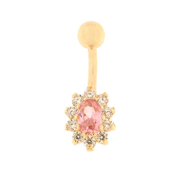 Gold belly button ring with zircon Code: pn0146-roosa