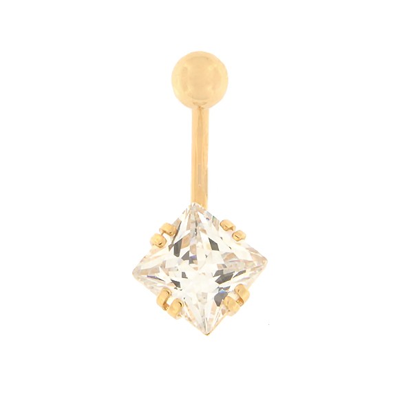 Gold belly button ring with zircon Code: pn0152-valge
