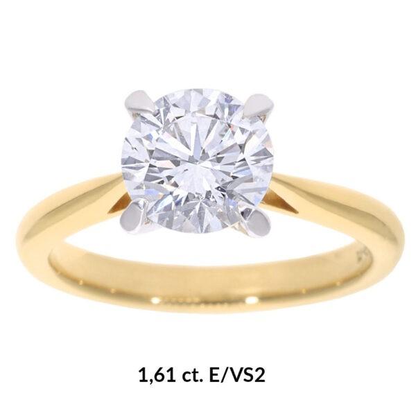 Kullast sõrmus laboris kasvatatud teemantiga 1,60 ct. Kood: 1-4LAB+RX3067