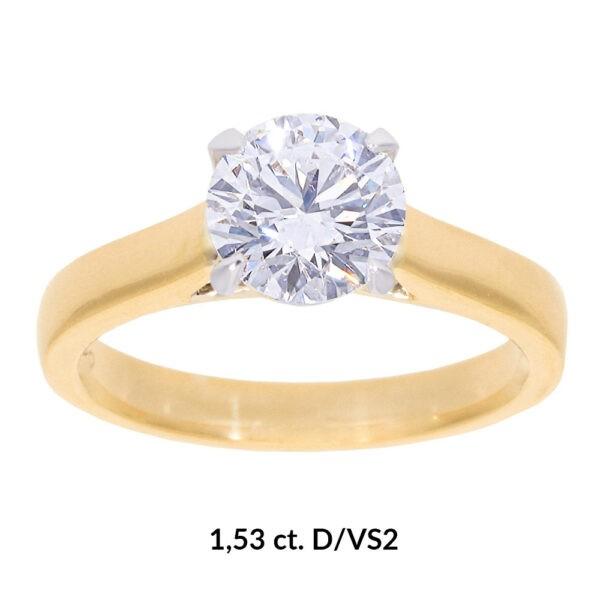 Kullast sõrmus laboris kasvatatud teemantiga 1,53 ct. Kood: 60-62LAB+RX4083-Y-1,5