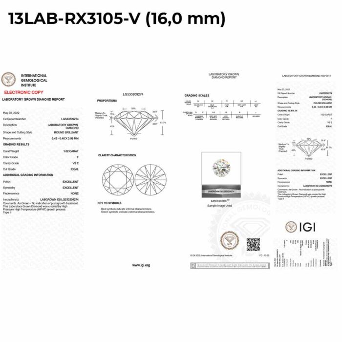 Kullast sõrmus laboris kasvatatud teemantiga 1,02 ct. Kood: 13-14LAB+RX3105-W-1,0 - Image 6
