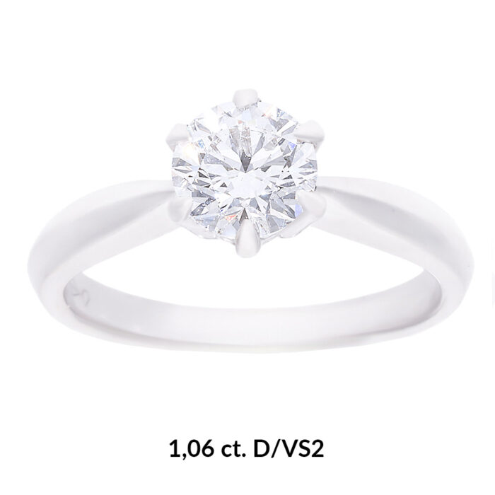 Kullast sõrmus laboris kasvatatud teemantiga 1,03 ct. Kood: LAB+RX3195-W-1,0