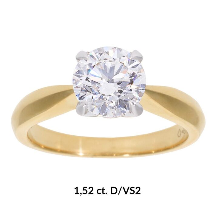 Kullast sõrmus laboris kasvatatud teemantiga 1,52 ct. Kood: LAB+RX3105-Y-1,5