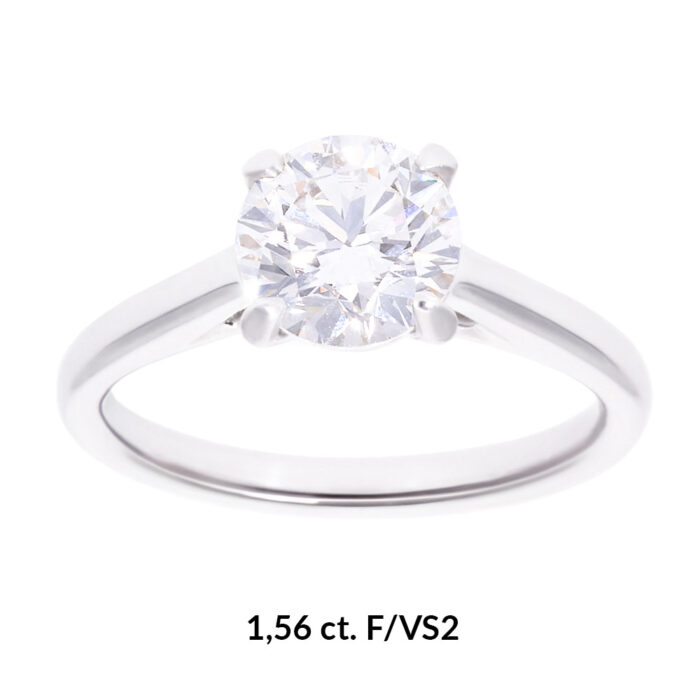Kullast sõrmus laboris kasvatatud teemantiga 1,56 ct. Kood: LAB+MT1034-W-1,5