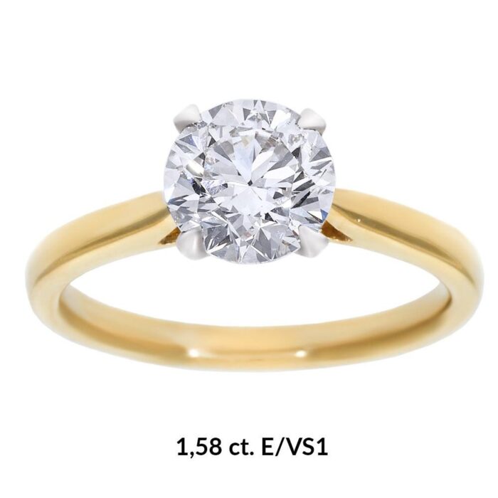 Kullast sõrmus laboris kasvatatud teemantiga 1,58 ct. Kood: LAB+RX3170-Y-1,5