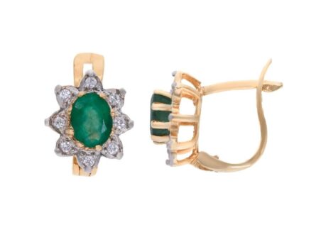 Gold earrings with diamonds and emeralds Code: 8ct