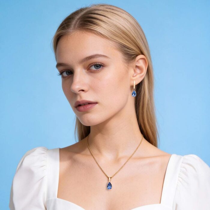 Kullast kõrvarõngad ja ripats swiss topaasiga Komplekt: er0153-161 + pn0161-swiss