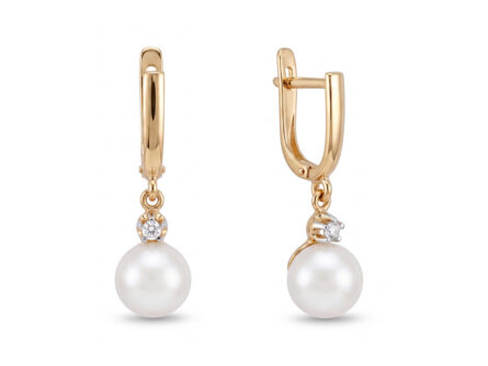 Kullast kõrvarõngad teemantide ja pärlitega Kood: er0153-303-8