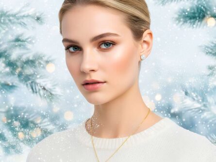 Kullast kõrvarõngad ja ripats teemantidega Komplekt: 131hka + 89ap