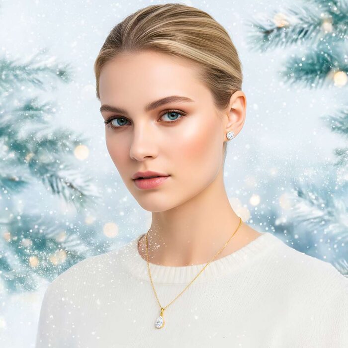 Kullast kõrvarõngad ja ripats teemantidega Komplekt: 131hka + 89ap