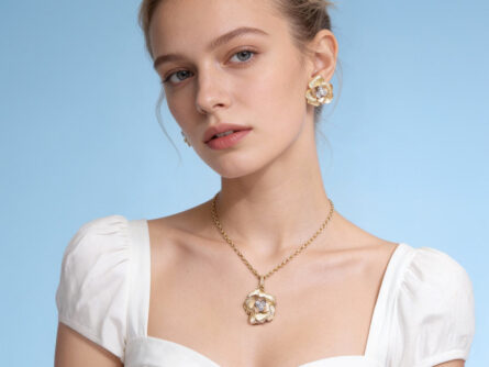 Kullast kõrvarõngaste ja ripatsi Komplekt: "Kuldne õis"