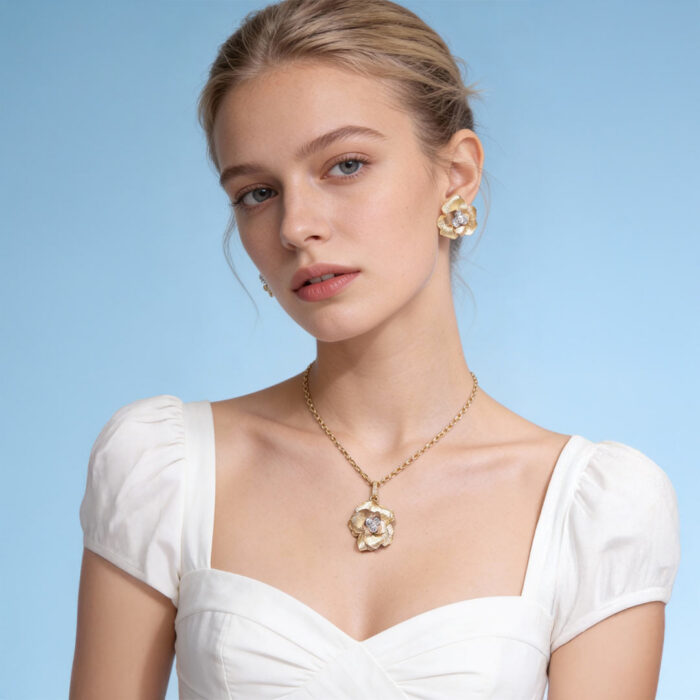 Kullast kõrvarõngaste ja ripatsi Komplekt: "Kuldne õis"