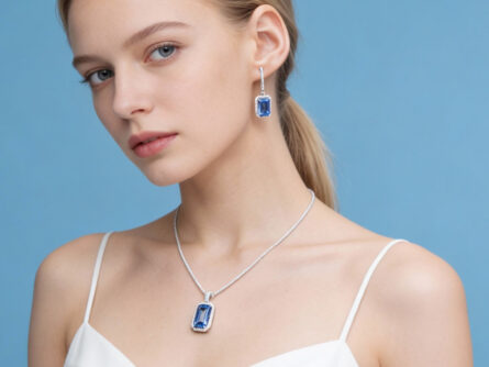 Kullast ripats ja kõrvarõngad topaasi ja teemanditega Komplekt: 221hka + 205hka