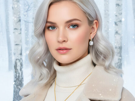 Kullast kõrvarõngad ja ripats teemantidega Komplekt: 49af + 64hm