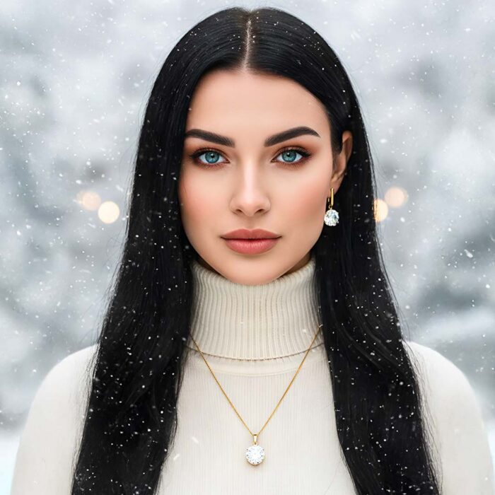 Kullast kõrvarõngad ja ripatsid mäekristallidega Komplekt: er0153-150-12 + pn0150-12