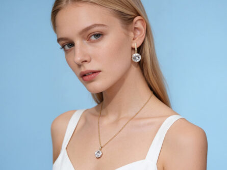 Kullast kõrvarõngad ja ripatsid mäekristallidega Komplekt: er0153-150-12 + pn0150-12