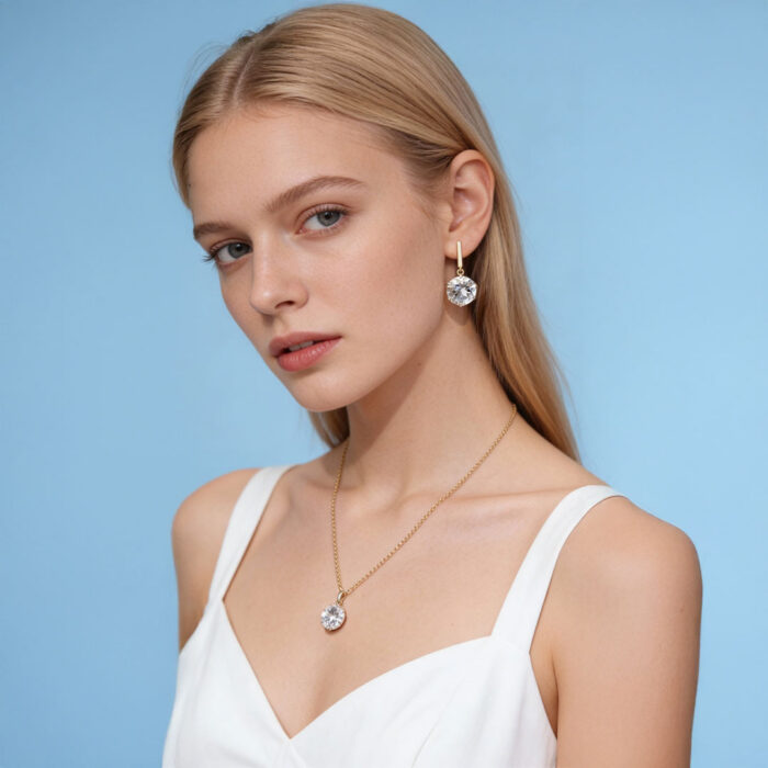 Kullast kõrvarõngad ja ripatsid mäekristallidega Komplekt: er0153-150-12 + pn0150-12