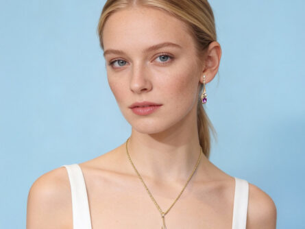 Kullast kõrvarõngad ja ripats ametüstiga Komplekt: er0313-ametüst + pn0313-ametüst