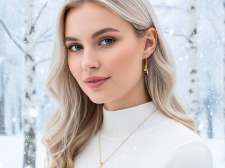 Kullast kõrvarõngad ja ripats granaadi ja teemandiga Komplekt: er0313 + pn0313