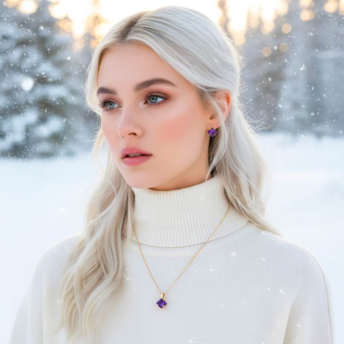 Kullast kõrvarõngad ja ripats ametüstiga Komplekt: pn0151 + er0137