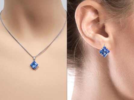 Kullast kõrvarõngad ja ripats swiss blue topaasiga Komplekt: PN0151-V + ER0137-V