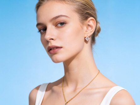 Kullast kõrvarõngad ja ripats tsirkooniga Komplekt: pn0151 + er0137