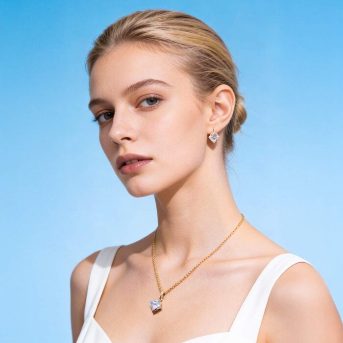 Kullast kõrvarõngad ja ripats tsirkooniga Komplekt: pn0151 + er0137