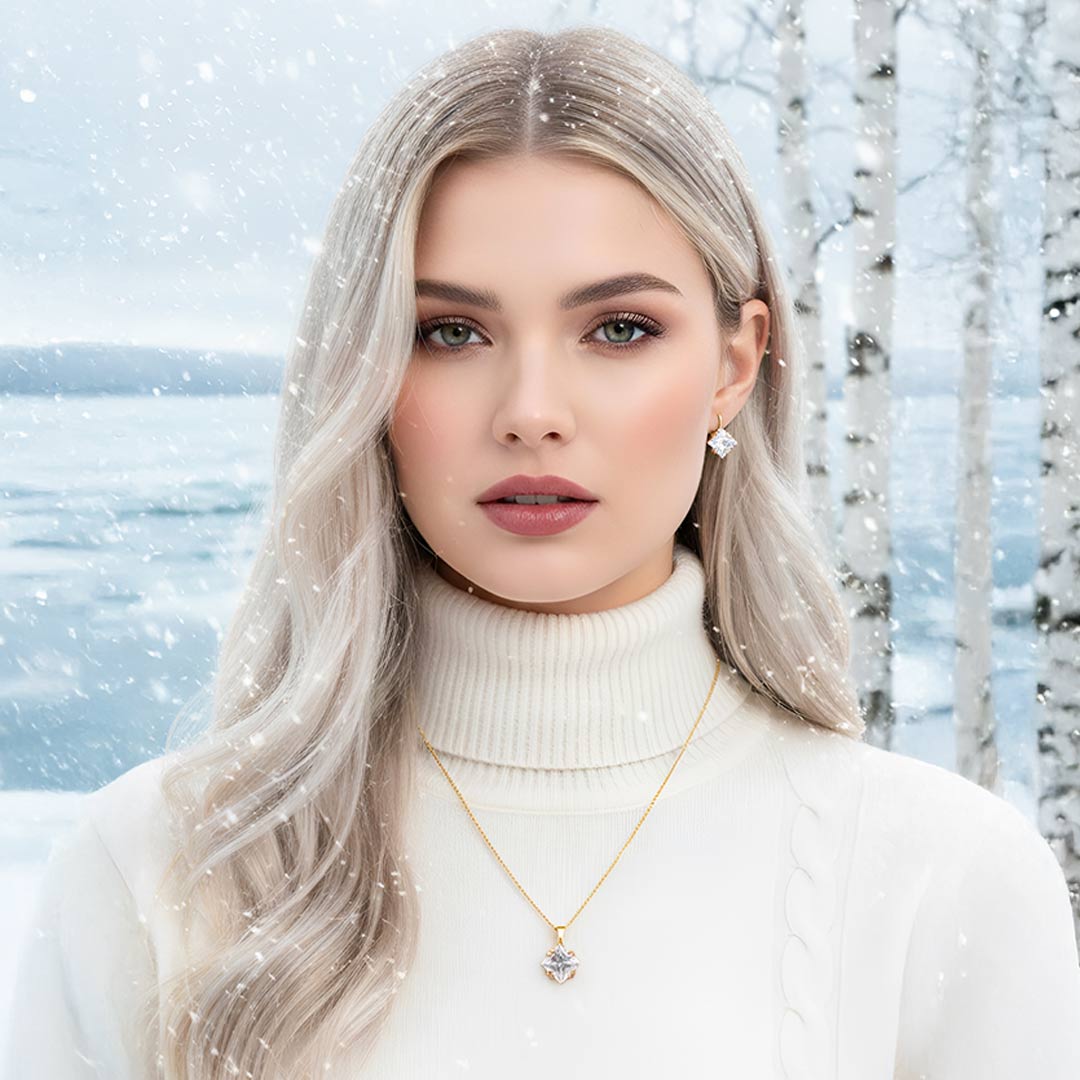 Kullast kõrvarõngad ja ripats tsirkooniga Komplekt: pn0151 + er0137