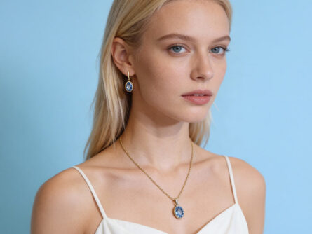 Kullast kõrvarõngad ja ripats topaasiga Komplekt: pn0154 + er0153-154