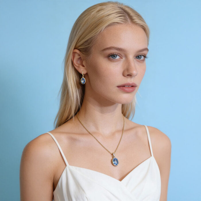 Kullast kõrvarõngad ja ripats topaasiga Komplekt: pn0154 + er0153-154