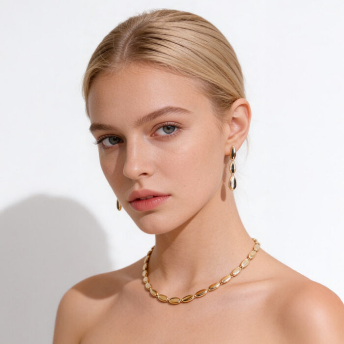 Kullast kõrvarõngaste, kaelakett ja käeketi Komplekt: "Kuldpisarad"